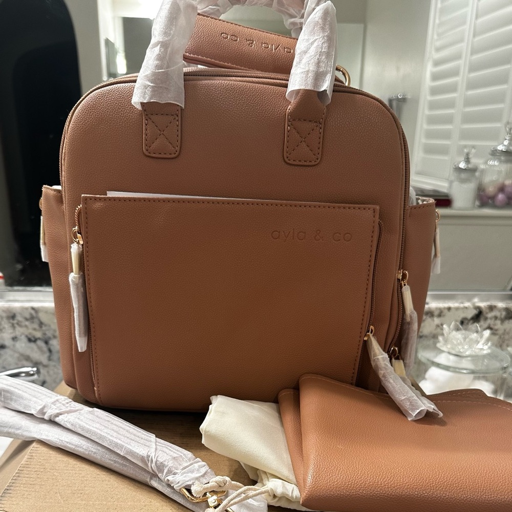 Ayla & Co. Mini Tan Baby Bag with Structured Design and Pebbled